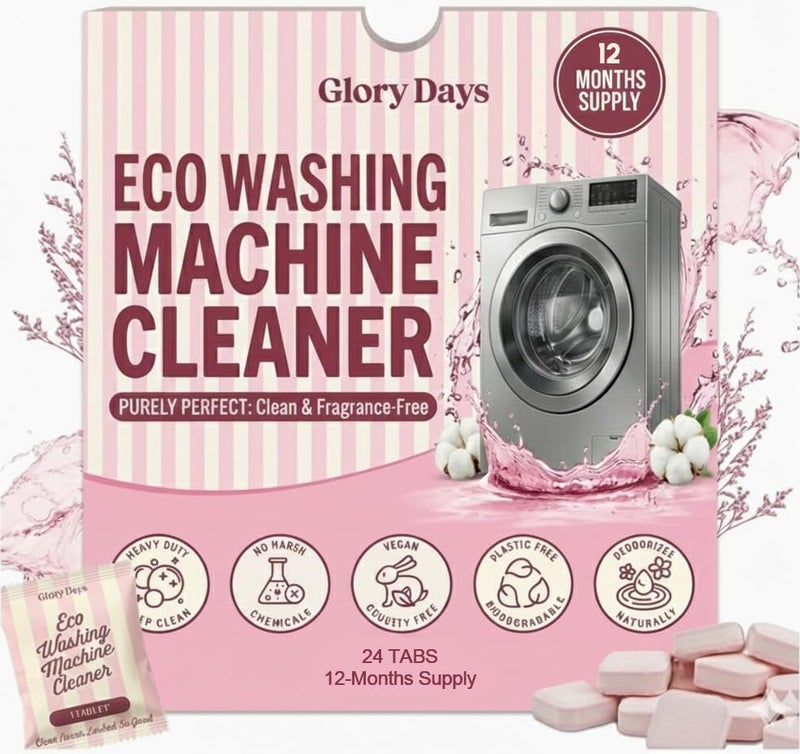 Glory Days Washing Machine Cleaning Tablets – Non-Toxic, Eco-Friendly, Biodegradable Washer Cleaner Tablets for HE, Front Load & Top Load Machines – Odor Remover and Descaler Tabs(12-Month Supply) - Image 1